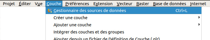 Menu Couche, gestionnaire des sources de données