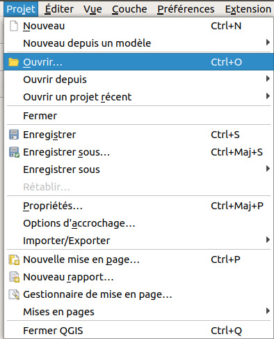 Menu Projet, Ouvrir