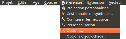 Menu Préférences, Options
