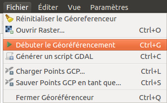 Menu Fichier, Débuter le géoréférencement