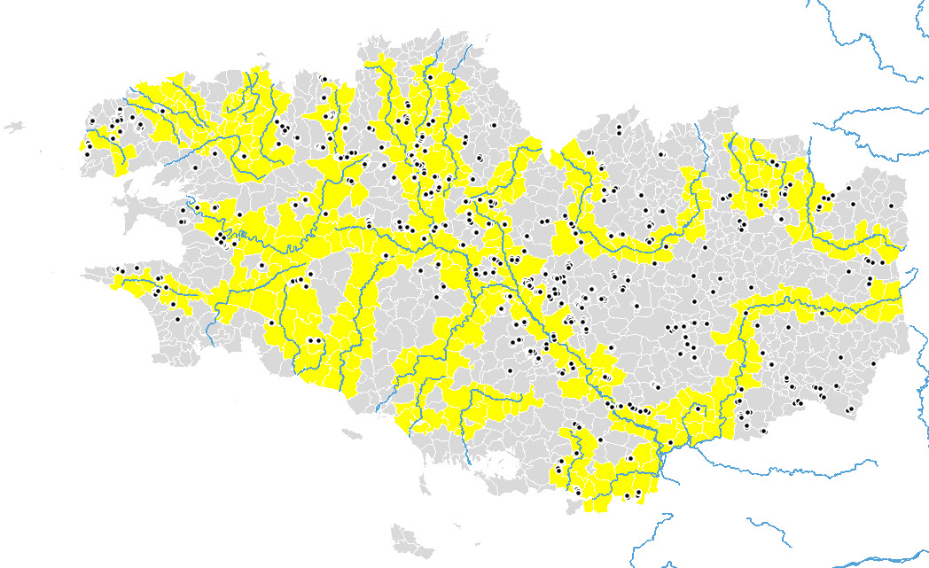 Communes intersectant les cours d'eau