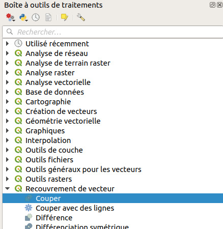 Emplacement de l'outil de découpage dans la boîte à outils